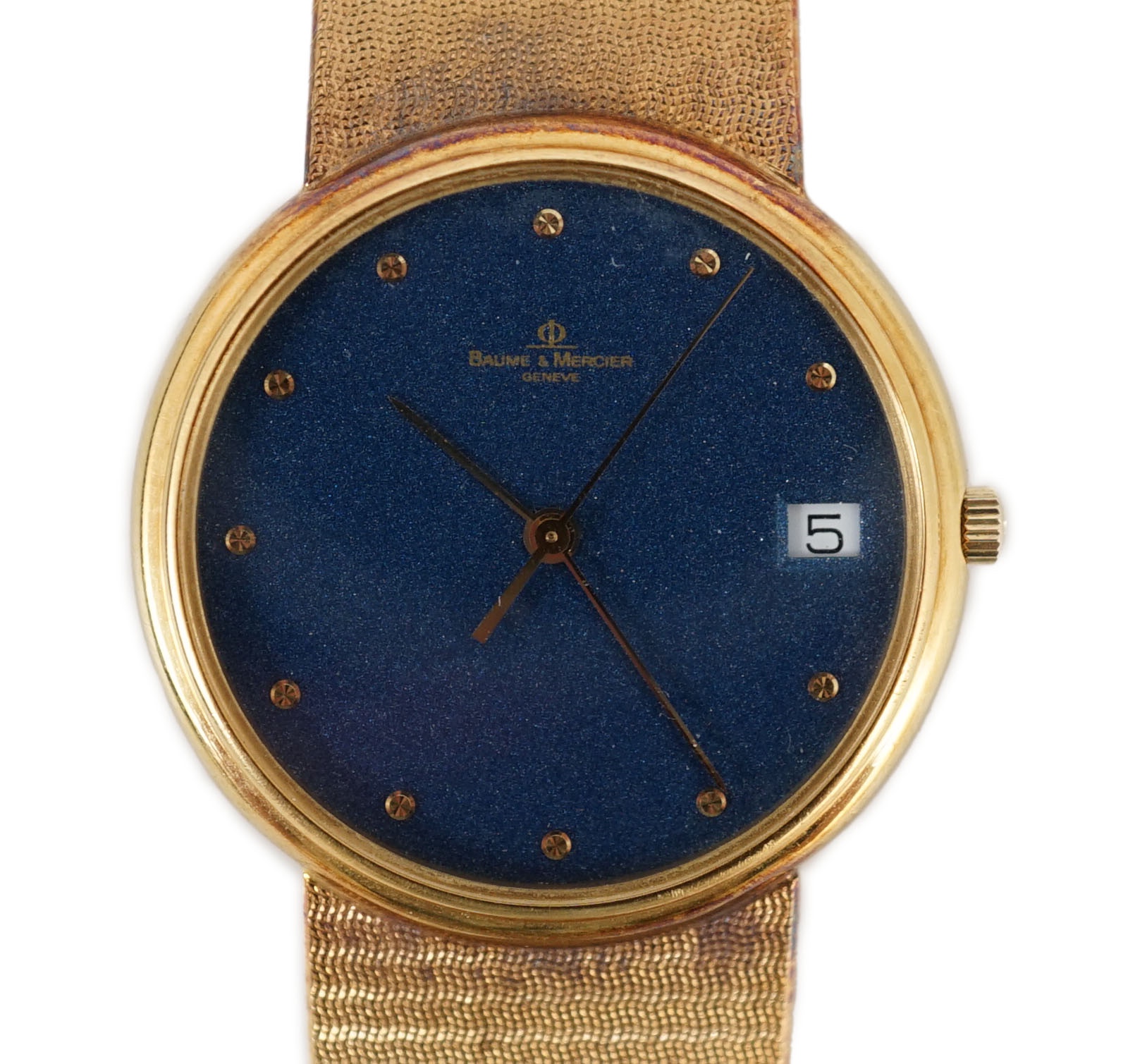 A gentleman's 1980's 18k gold Baume & Mercier quartz dress wrist watch, on a Baume & Mercier 18k gold bracelet